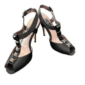 Glint Black Tie Madora Black Satin Rhinestone 4" Heels Size 6.5